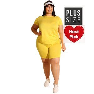 Plus Size Top and Bermuda Shorts - 2 Piece Matching Set - Top & Shorts - Yellow